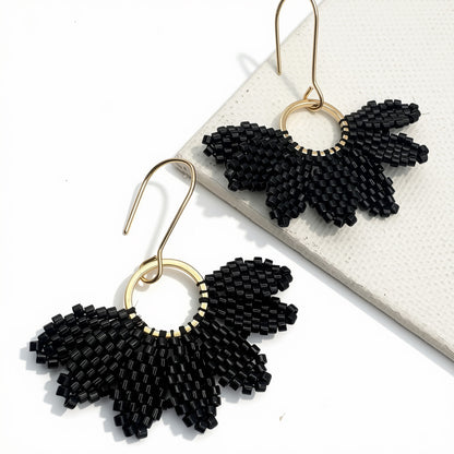 Aurora Crafted Style-Floral Wreath in Onyx (Gold)-Earrings-Aurora Crafted Jewellery-