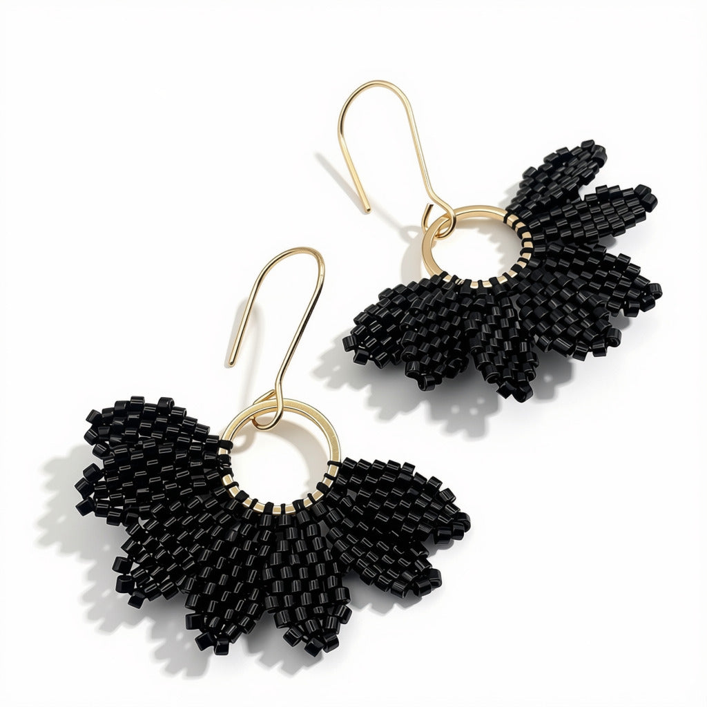 Aurora Crafted Style-Floral Wreath in Onyx (Gold)-Earrings-Aurora Crafted Jewellery-
