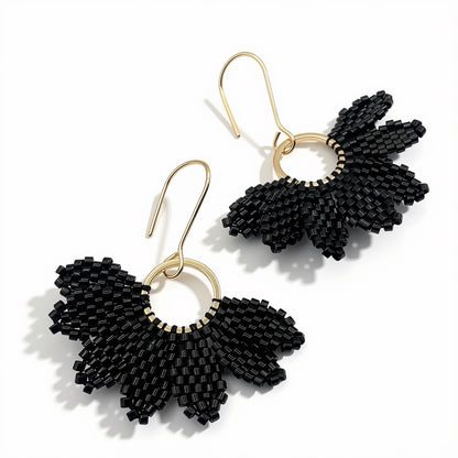 Aurora Crafted Style-Floral Wreath in Onyx (Gold)-Earrings-Aurora Crafted Jewellery-