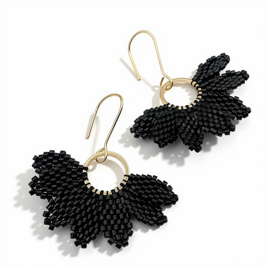 Aurora Crafted Style-Floral Wreath in Onyx (Gold)-Earrings-Aurora Crafted Jewellery-