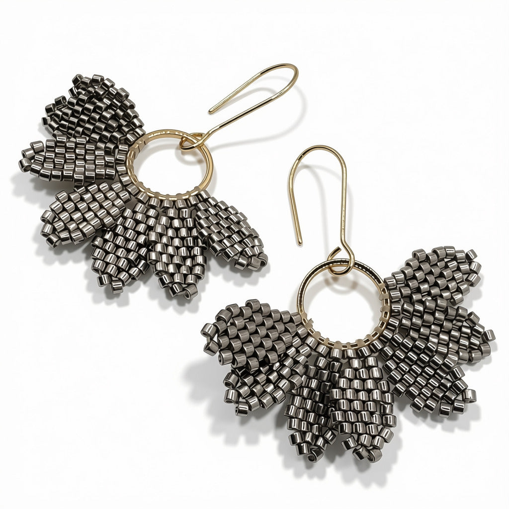 Aurora Crafted Style-Floral Wreath in Pewter (Gold)-Earrings-Aurora Crafted Jewellery-