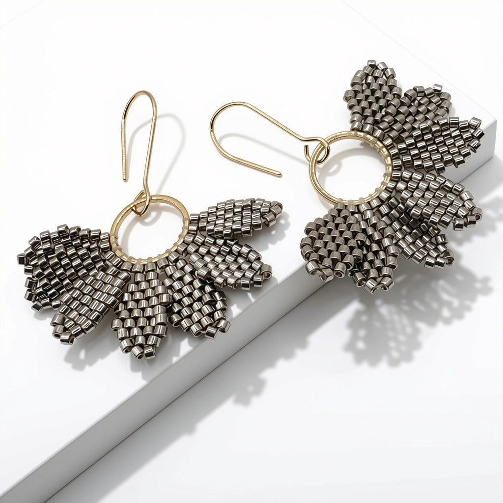 Aurora Crafted Style-Floral Wreath in Pewter (Gold)-Earrings-Aurora Crafted Jewellery-