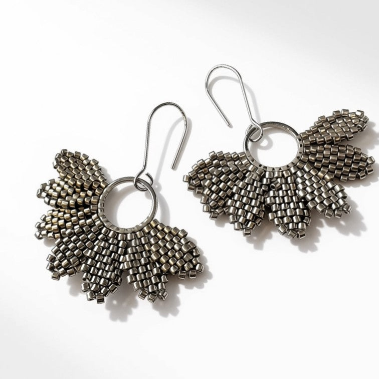 Aurora Crafted Style-Floral Wreath in Pewter (Silver)-Earrings-Aurora Crafted Jewellery-