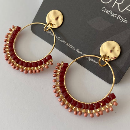 Aurora Crafted Style-Half Mosaic Stud in Bordeaux & Winter Pink (Gold)-Earrings-Aurora Crafted Jewellery-