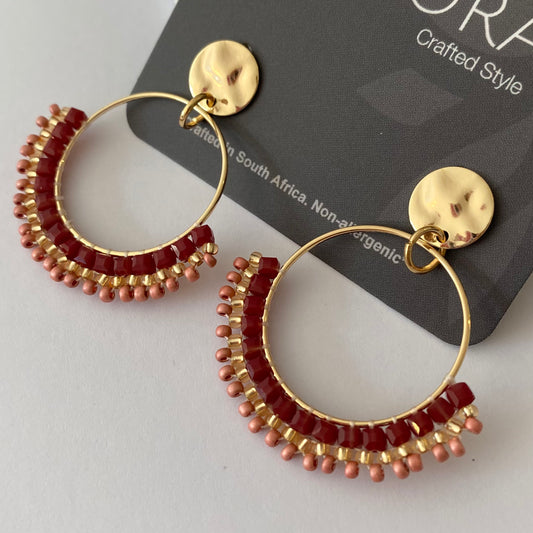 Aurora Crafted Style-Half Mosaic Stud in Bordeaux & Winter Pink (Gold)-Earrings-Aurora Crafted Jewellery-