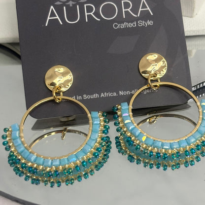 Aurora Crafted Style-Half Mosaic Stud in Turquoise & Teal (gold)-Earrings-Aurora Crafted Jewellery-
