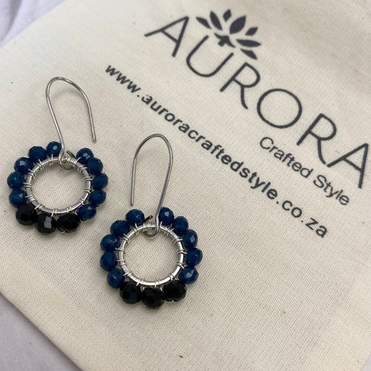 Aurora Crafted Style-Pretty Pop in Black & Navy (Silver)-Earrings-Aurora Crafted Jewellery-
