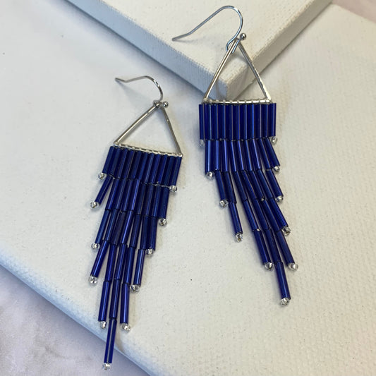 Aurora Crafted Style-Vibrant Blue Triangle (Silver)-Earrings-Aurora Crafted Jewellery-