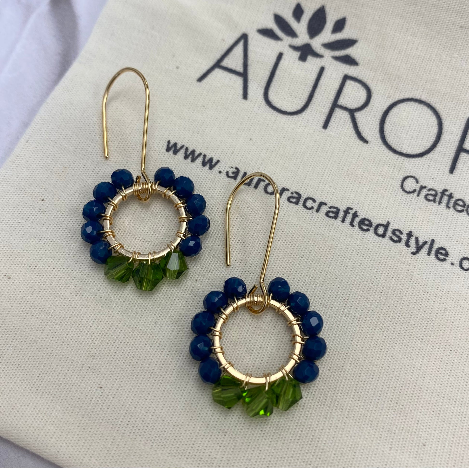 Aurora Crafted Style-Pretty Pop in Navy & Lime (Gold)-Earrings-Aurora Crafted Jewellery-