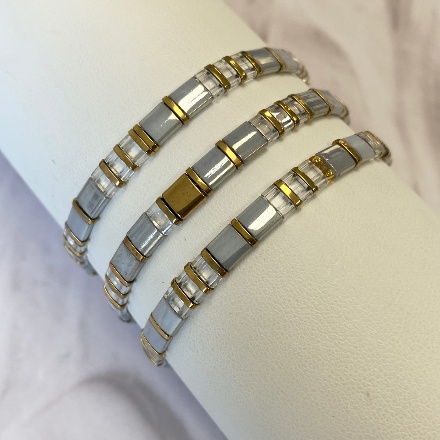 Aurora Crafted Style-Tila Bracelet Soft Silver & Gold-BRACELETS-Aurora Crafted Jewellery-