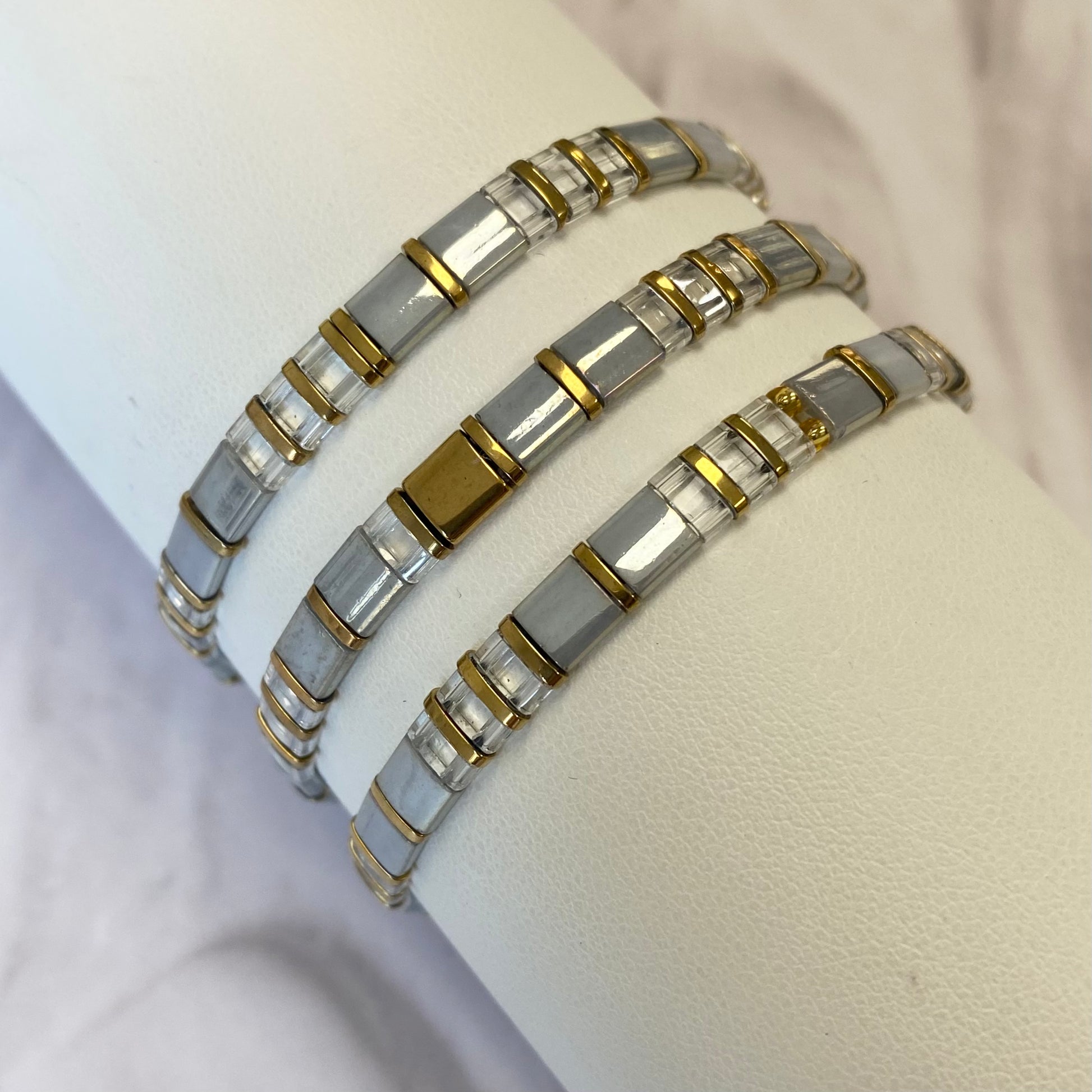 Aurora Crafted Style-Tila Bracelet Soft Silver & Gold-BRACELETS-Aurora Crafted Jewellery-