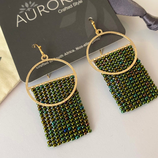 Aurora Crafted Style-Olive Shimmer Split Orb (Gold)-Earrings-Aurora Crafted Jewellery-