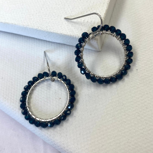 Aurora Crafted Style-Aurora Huggies in Deep Navy (Silver)-Earrings-Aurora Crafted Jewellery-