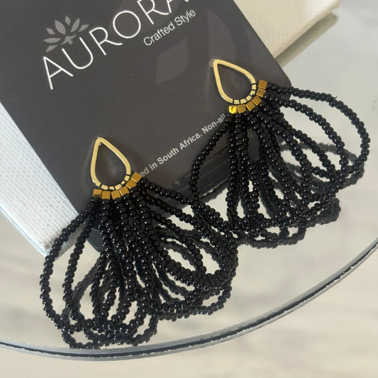 Aurora Crafted Style-Draped Teardrop Black (Gold)-Earrings-Aurora Crafted Jewellery-