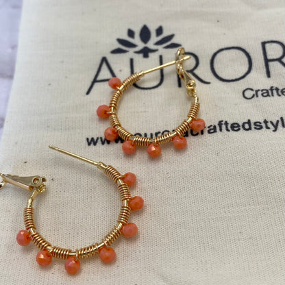 Aurora Crafted Style-Retro Hoop in Coral (Gold)-Earrings-Aurora Crafted Jewellery-