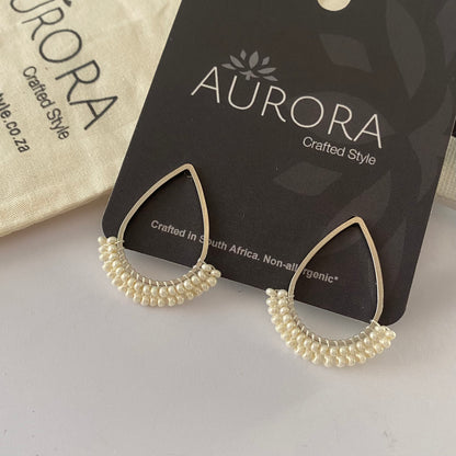 Aurora Crafted Style-Dipped Teardrop Stud in Pearl (Silver)-Earrings-Aurora Crafted Jewellery-