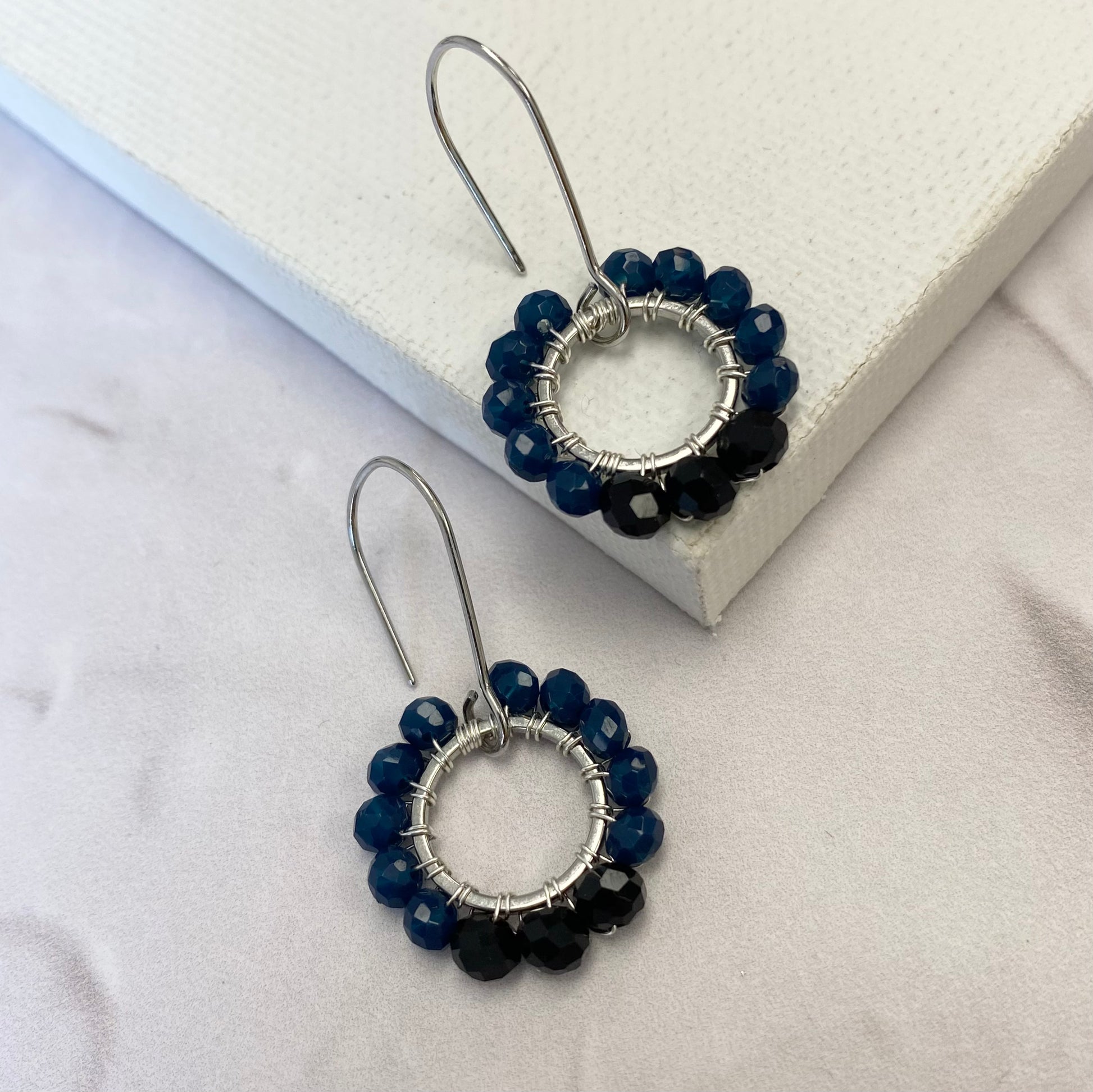 Aurora Crafted Style-Pretty Pop in Black & Navy (Silver)-Earrings-Aurora Crafted Jewellery-