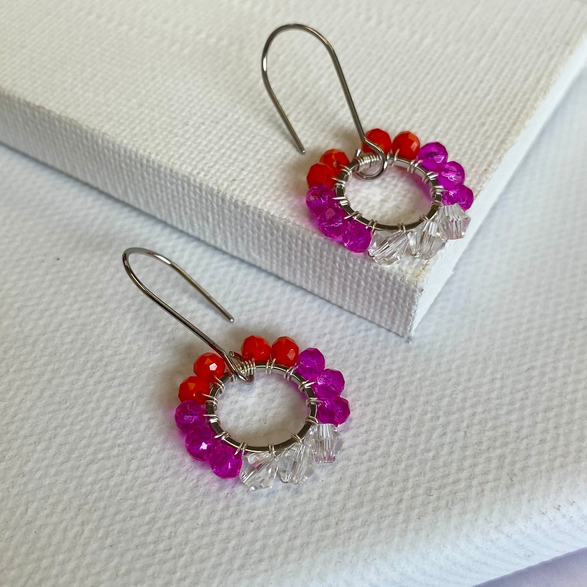 Aurora Crafted Style-Pretty Pop in Hot Pink & Tangerine (Silver)-Earrings-Aurora Crafted Jewellery-