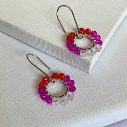 Aurora Crafted Style-Pretty Pop in Hot Pink & Tangerine (Silver)-Earrings-Aurora Crafted Jewellery-