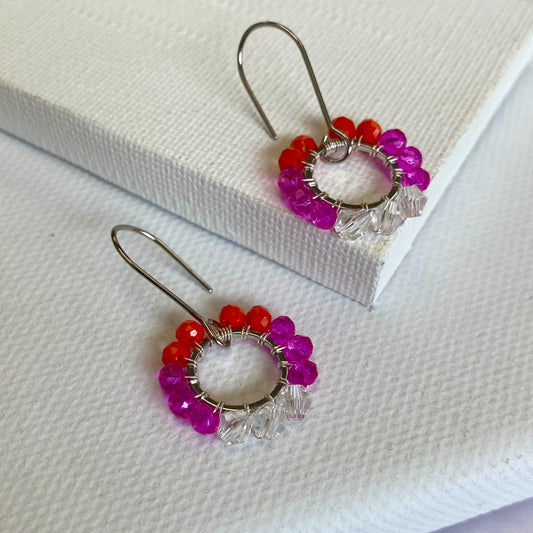 Aurora Crafted Style-Pretty Pop in Hot Pink & Tangerine (Silver)-Earrings-Aurora Crafted Jewellery-