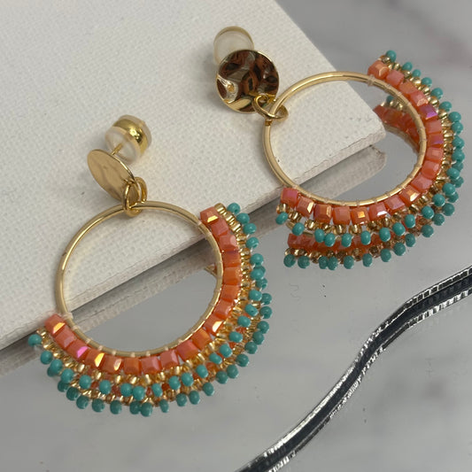 Aurora Crafted Style-Half Mosaic Stud in Colours of Summer (Gold)-Earrings-Aurora Crafted Jewellery-