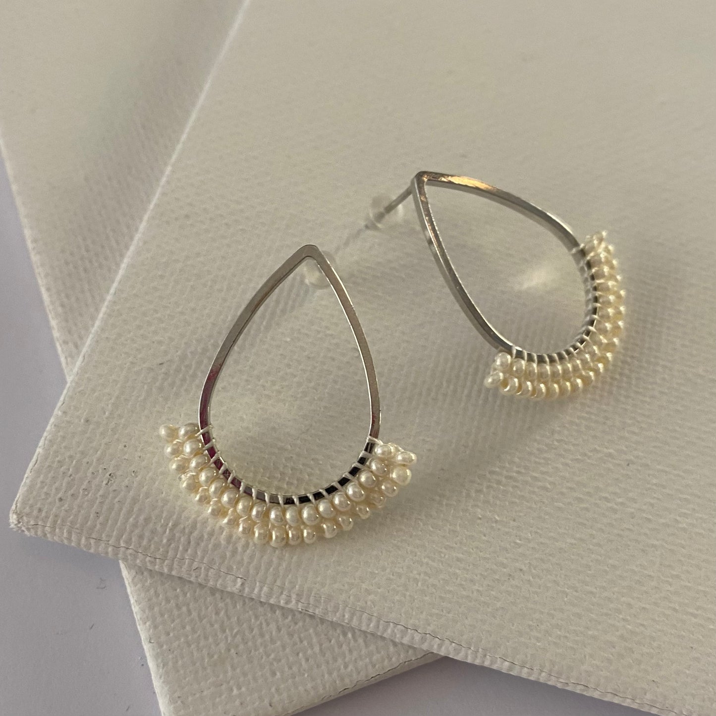 Aurora Crafted Style-Dipped Teardrop Stud in Pearl (Silver)-Earrings-Aurora Crafted Jewellery-