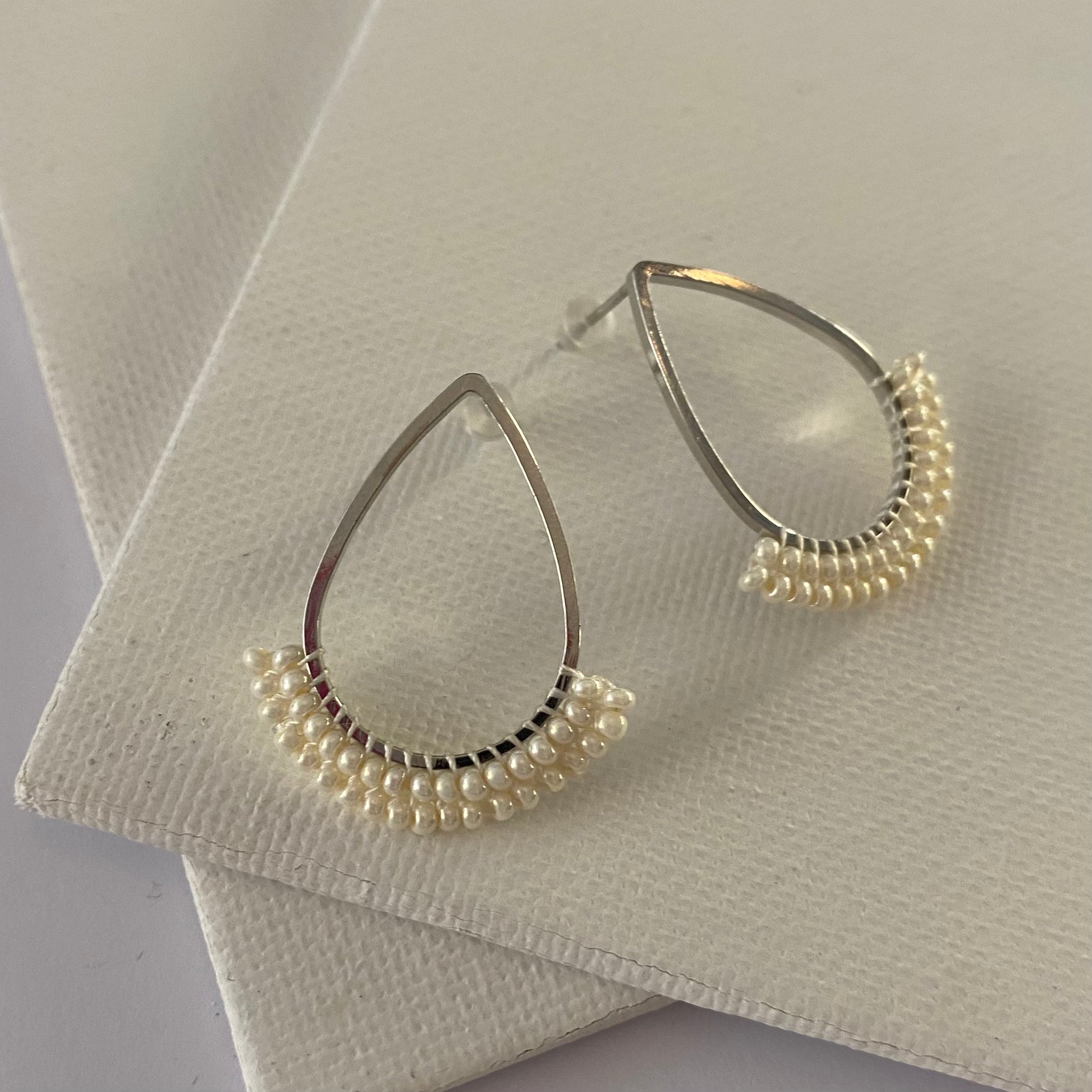 Aurora Crafted Style-Dipped Teardrop Stud in Pearl (Silver)-Earrings-Aurora Crafted Jewellery-