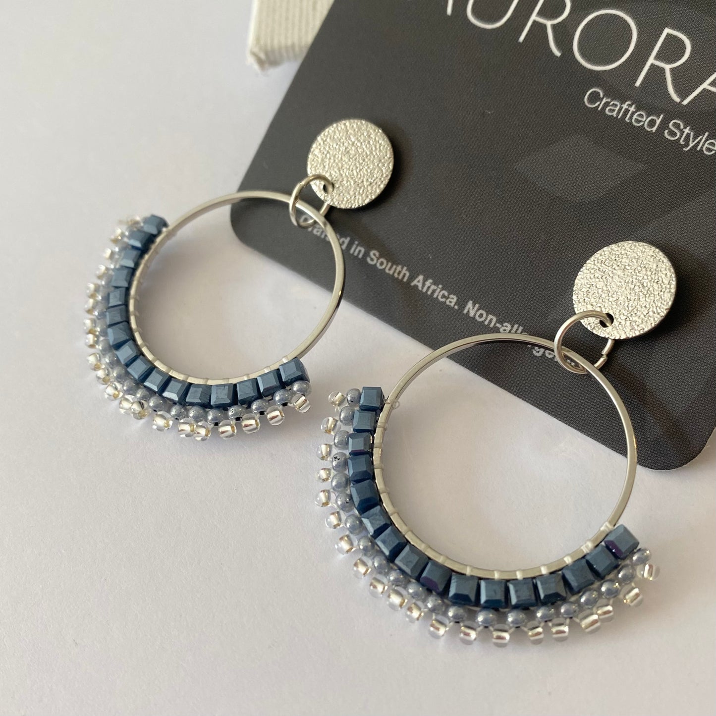 Aurora Crafted Style-Half Mosaic Stud in Washed Denim (Silver)-Earrings-Aurora Crafted Jewellery-