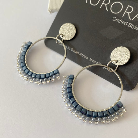 Aurora Crafted Style-Half Mosaic Stud in Washed Denim (Silver)-Earrings-Aurora Crafted Jewellery-