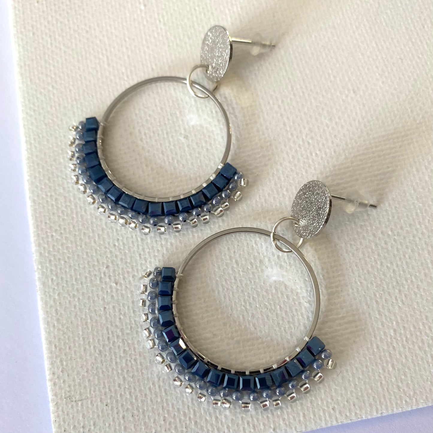 Aurora Crafted Style-Half Mosaic Stud in Washed Denim (Silver)-Earrings-Aurora Crafted Jewellery-