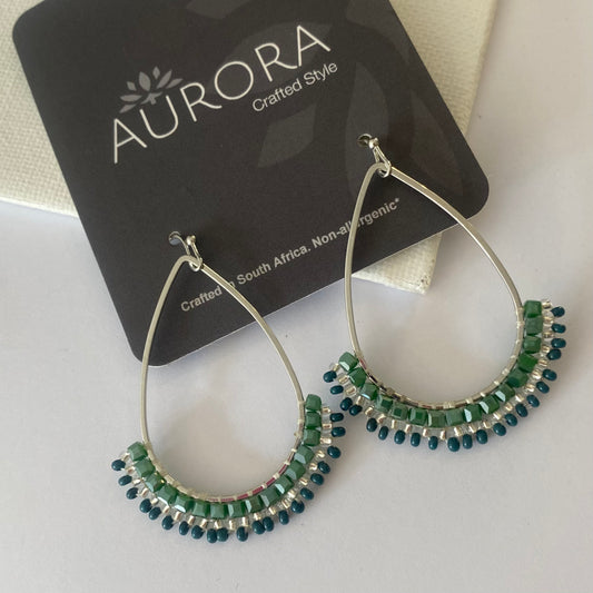 Aurora Crafted Style-Half Mosaic Teardrop in Moss Green (Silver)-Earrings-Aurora Crafted Jewellery-