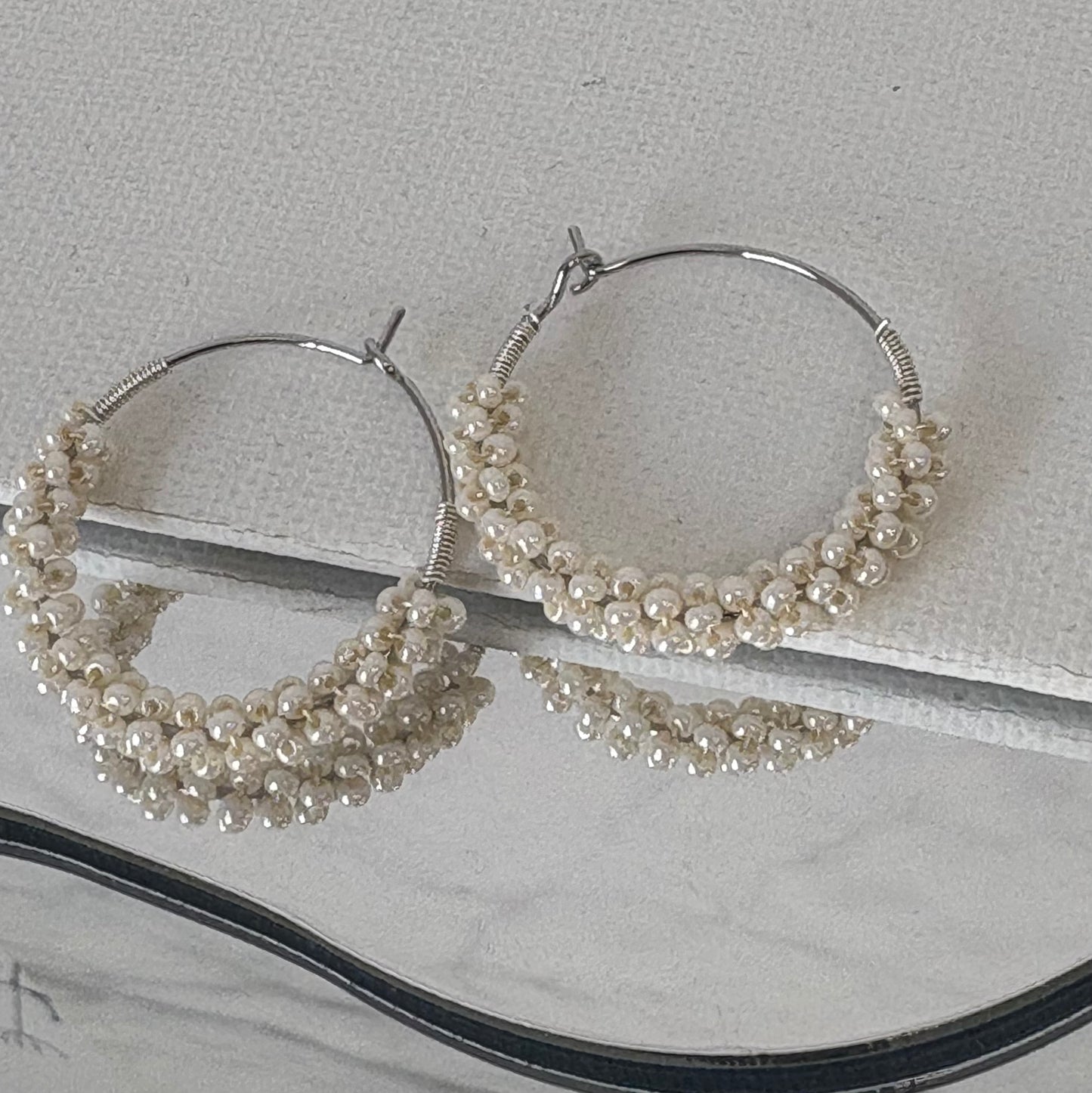 Aurora Crafted Style-Wrapped Hoops Pearl (silver)-Earrings-Aurora Crafted Jewellery-