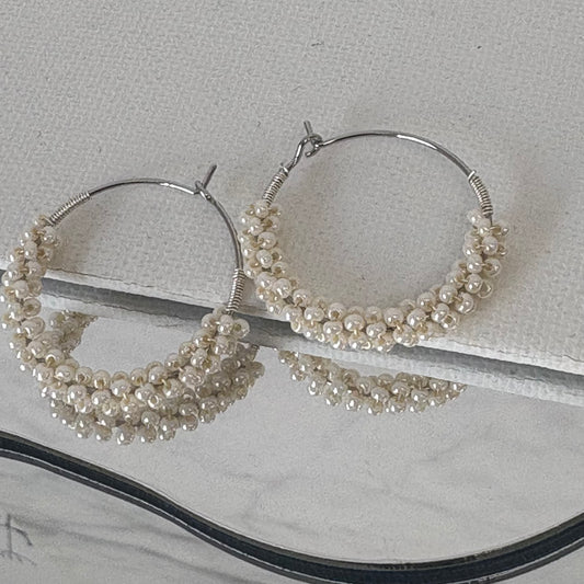 Aurora Crafted Style-Wrapped Hoops Pearl (silver)-Earrings-Aurora Crafted Jewellery-