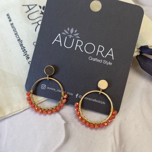 Aurora Crafted Style-Semicircles in Coral (Gold)-Earrings-Aurora Crafted Jewellery-