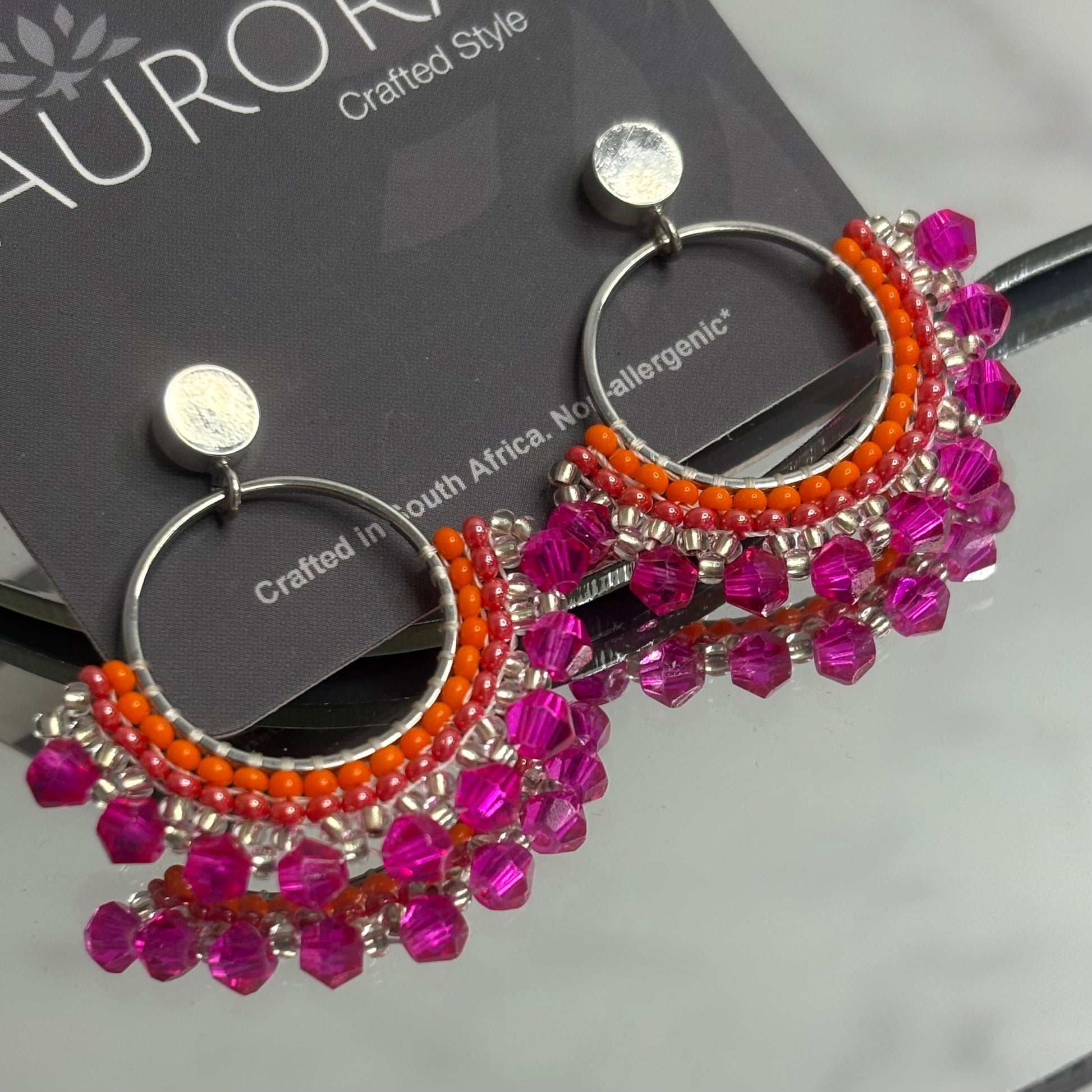 Aurora Crafted Style-Small Frida in Hot Pink and Orange (Silver)-Earrings-Aurora Crafted Jewellery-