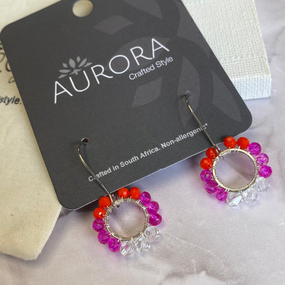 Aurora Crafted Style-Pretty Pop in Hot Pink & Tangerine (Silver)-Earrings-Aurora Crafted Jewellery-
