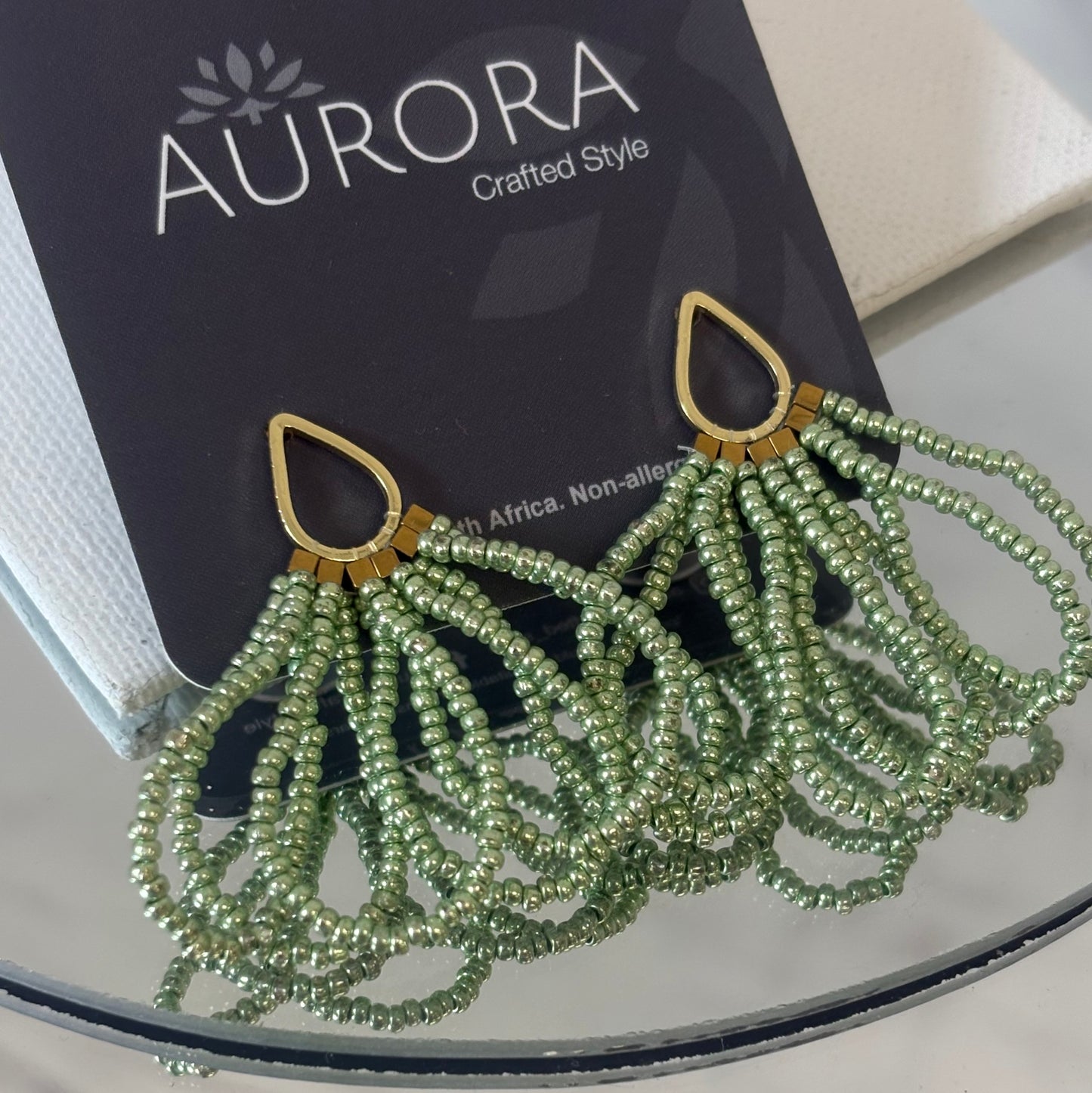 Aurora Crafted Style-Draped Teardrop Green Shimmer (Gold)-Earrings-Aurora Crafted Jewellery-