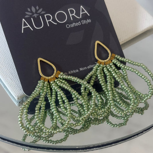 Aurora Crafted Style-Draped Teardrop Green Shimmer (Gold)-Earrings-Aurora Crafted Jewellery-