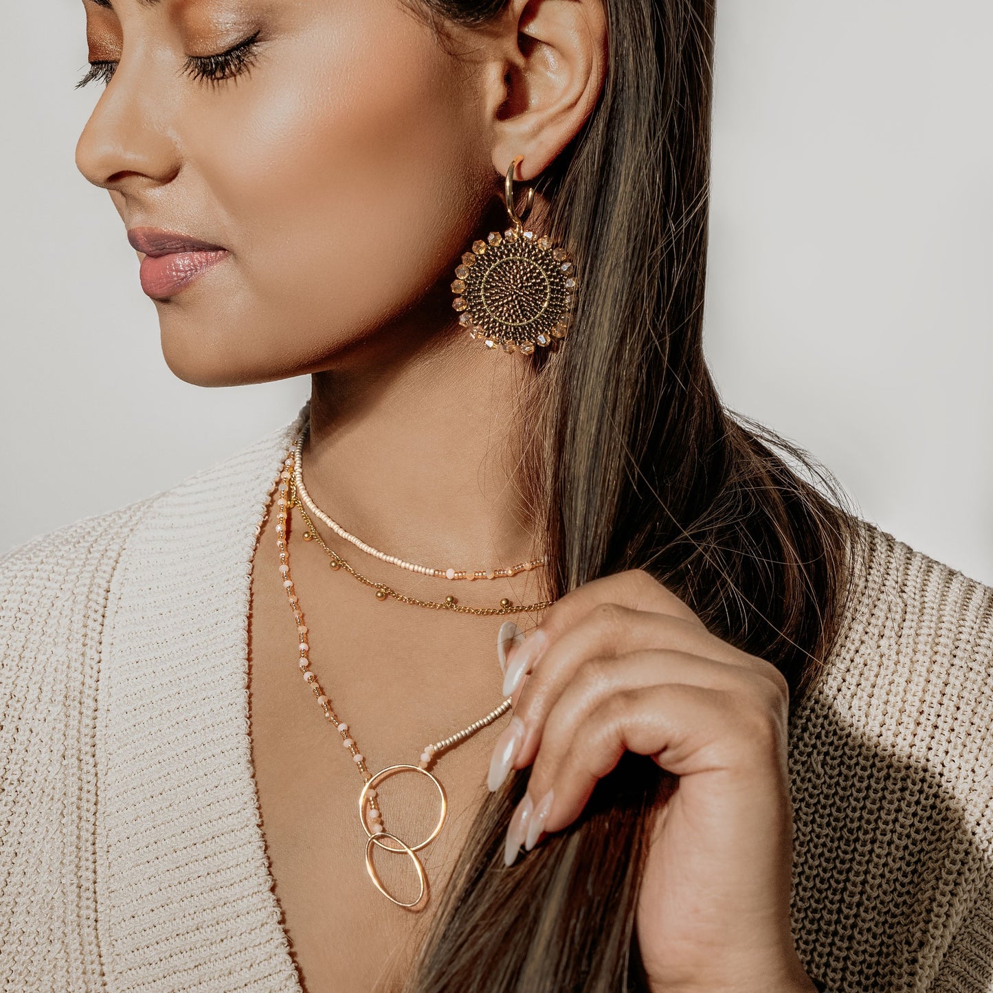 Aurora Crafted Style-Full Moon Reloaded in Mocha (Gold)-Earrings-Aurora Crafted Jewellery-