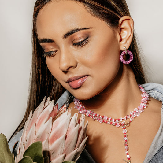 Aurora Crafted Style-Princess Drop in Muted Fuchsia (Gold)-Earrings-Aurora Crafted Jewellery-