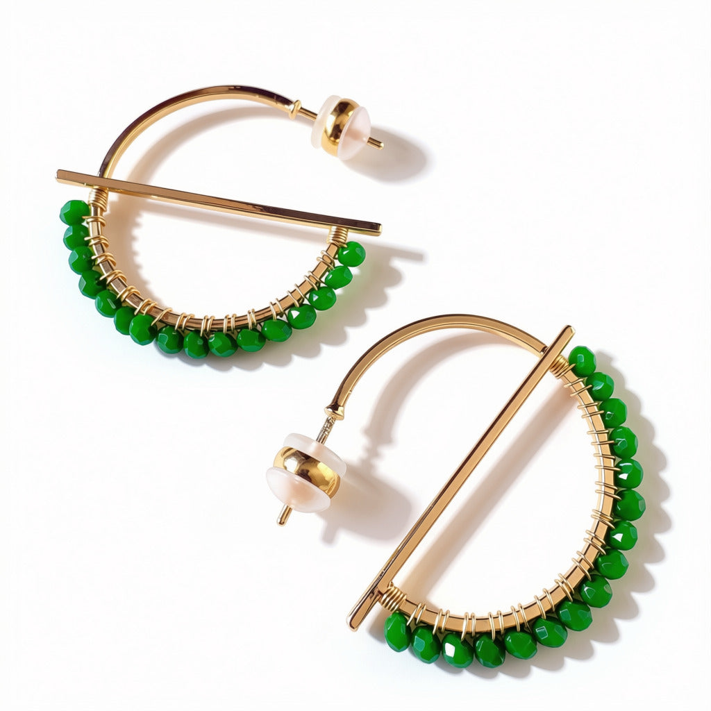 Aurora Crafted Style-Equator Hoop in Green (Gold)-Earrings-Aurora Crafted Jewellery-