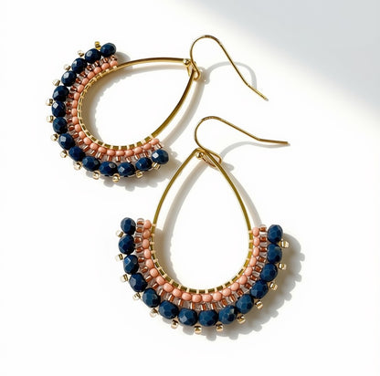 Aurora Crafted Style-Half Frida in Denim Rose (Gold)-Earrings-Aurora Crafted Jewellery-