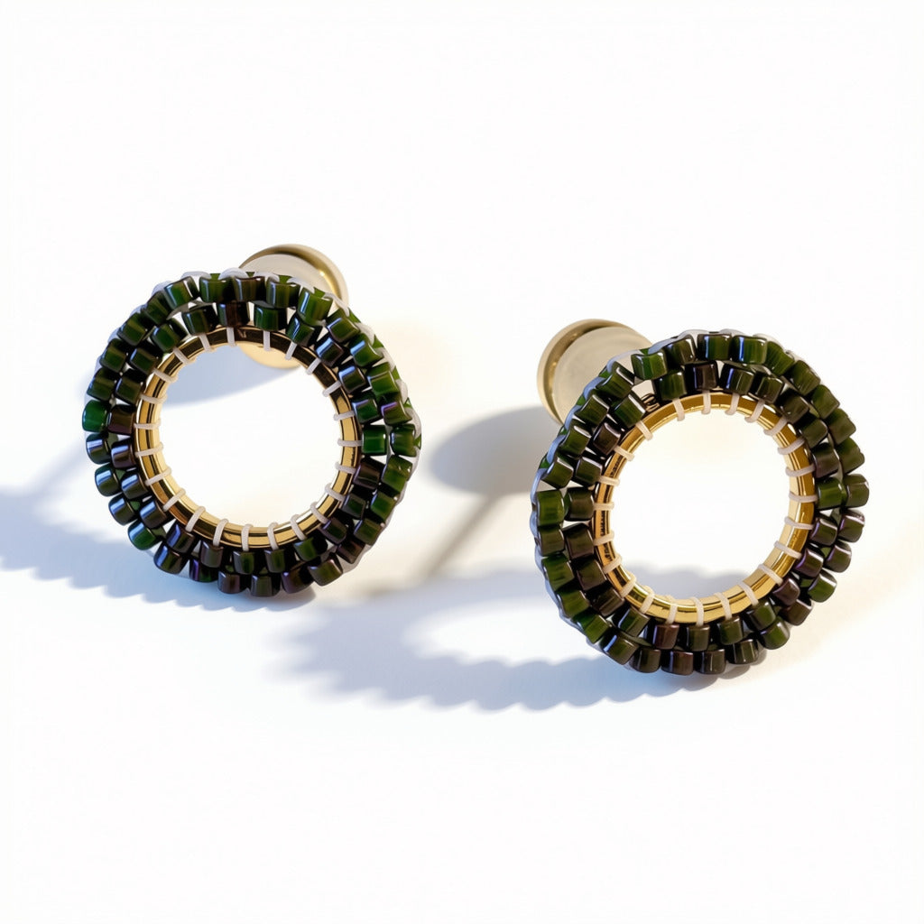 Aurora Crafted Style-Halo Stud in Khaki Fever (Gold)-Earrings-Aurora Crafted Style-