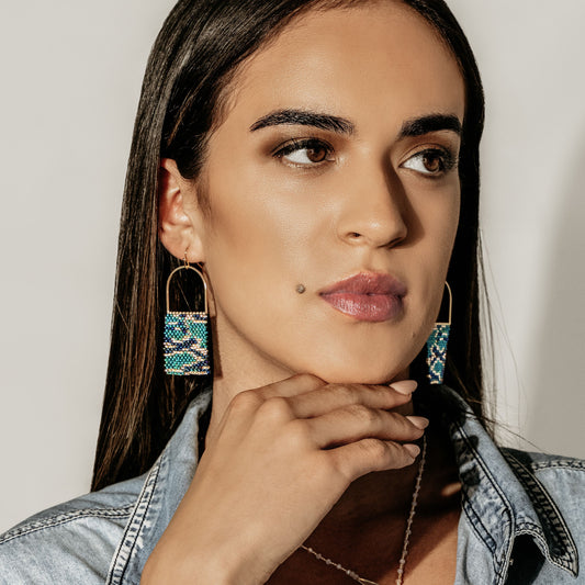 Aurora Crafted Style-Turquoise Python Horseshoe (Gold)-Earrings-Aurora Crafted Jewellery-