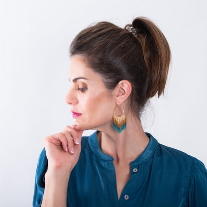 Aurora Crafted Style-Festival Flair in Teal Gold (Gold)-Earrings-Aurora Crafted Jewellery-