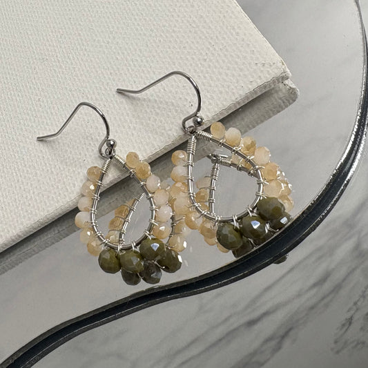 Aurora Crafted Style-Petite Teardrop in Nude & Olive (silver)-Earrings-Aurora Crafted Jewellery-