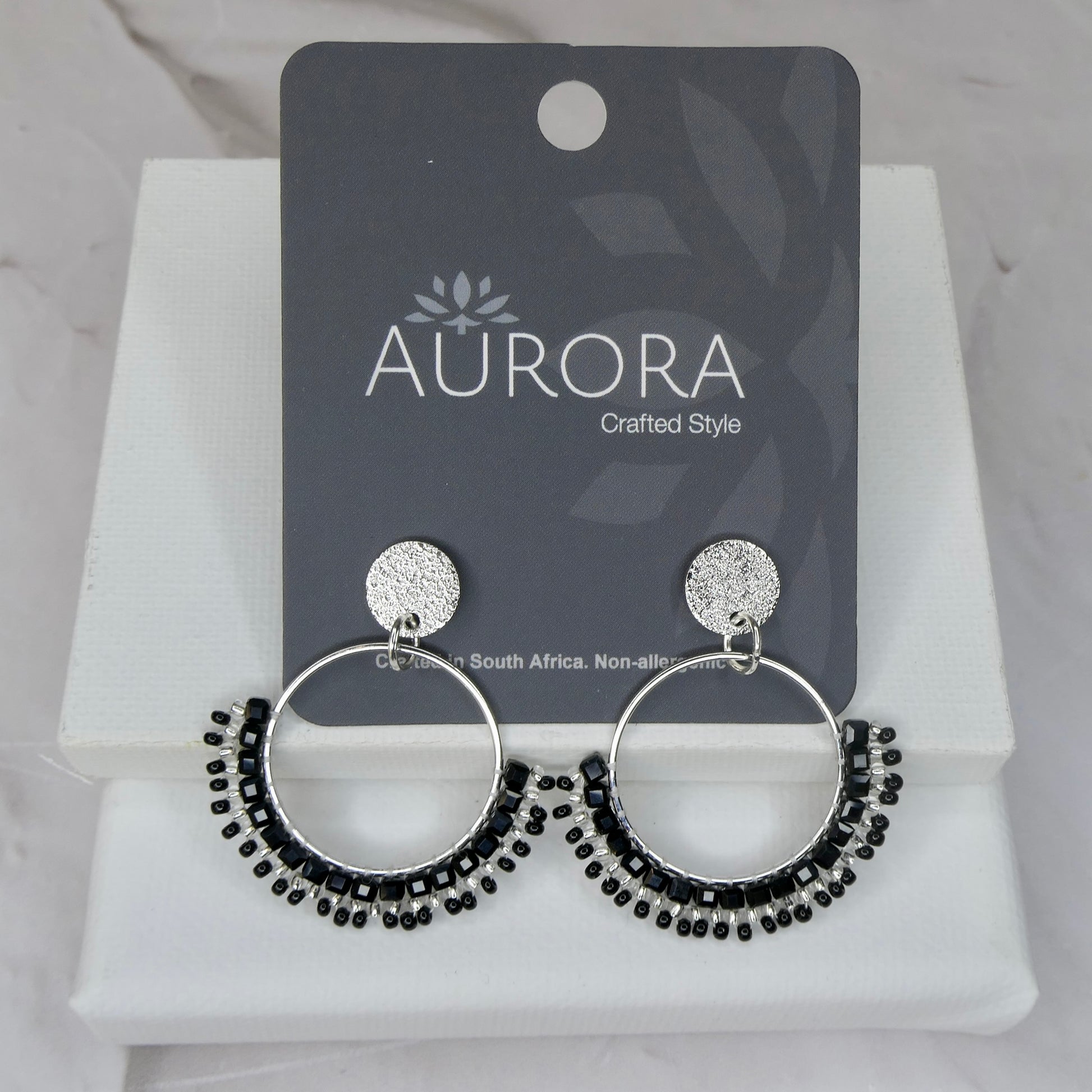 Aurora Crafted Style-Half Mosaic Stud in Black (Silver)-Earrings-Aurora Crafted Jewellery-