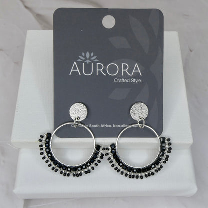 Aurora Crafted Style-Half Mosaic Stud in Black (Silver)-Earrings-Aurora Crafted Jewellery-