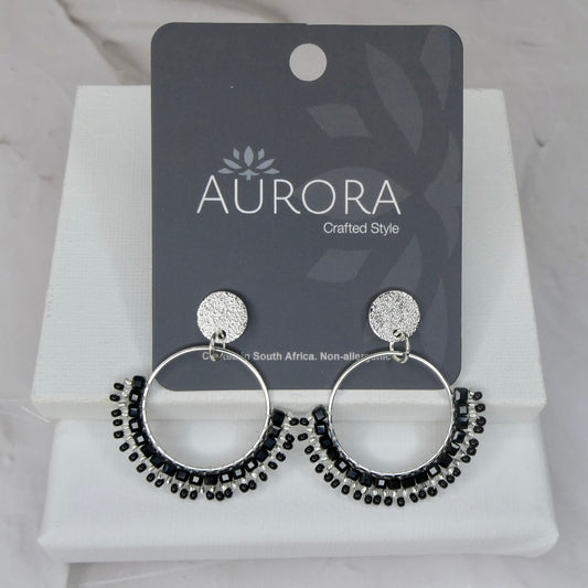 Aurora Crafted Style-Half Mosaic Stud in Black (Silver)-Earrings-Aurora Crafted Jewellery-