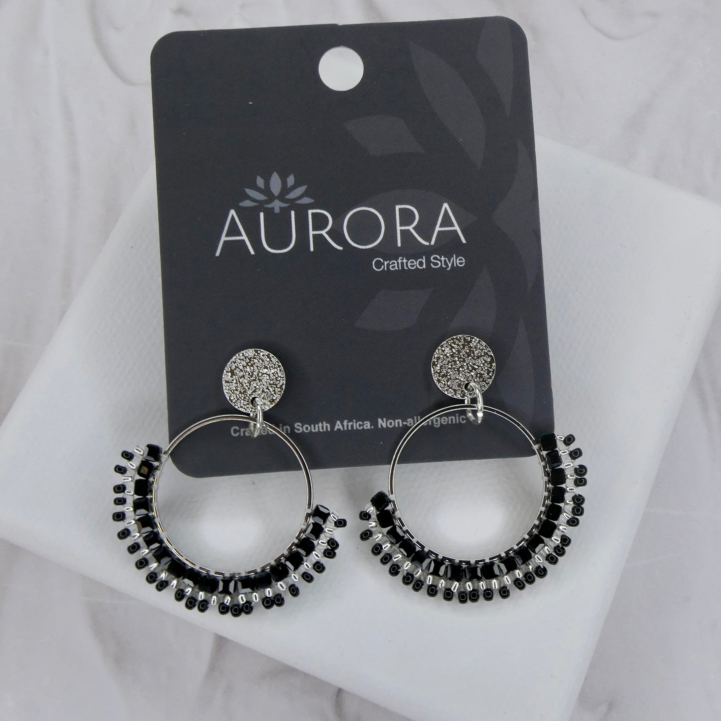 Aurora Crafted Style-Half Mosaic Stud in Black (Silver)-Earrings-Aurora Crafted Jewellery-